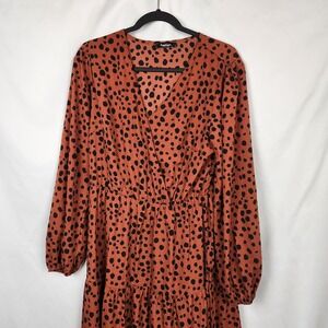 Fashion Women's Large Burnt Orange Animal Print VNeck Maxi Dress with Tie Belt
